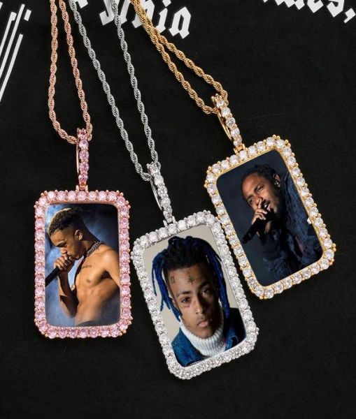 

custom pos necklace fashion gold plated square memory iced out pendant mens hip hop necklaces jewelry5277543, Silver