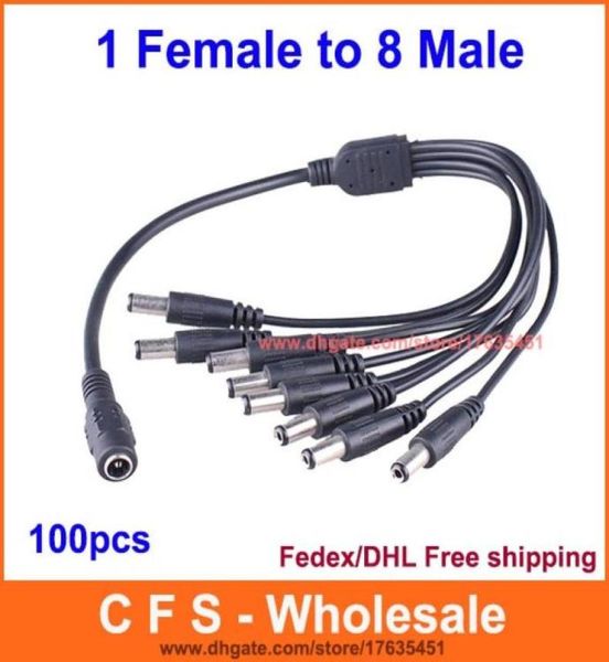 

100pcs dc 1 female to 8 male power splitter adapter cable jack 21mm for cctv security cameras 26338679843049