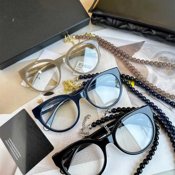 

sunglasses 2023 new 23 year new ch3444 small fragrant wind round pearl chain pendant flat lens myopia glasses frame anti blue light, White;black