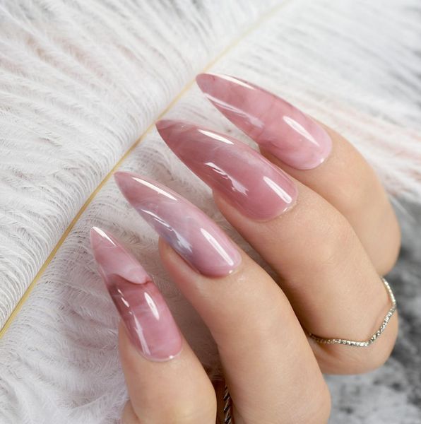 

extra long false nails predesigned curved pink marble press on nails including glue sticker8247873, Red;gold