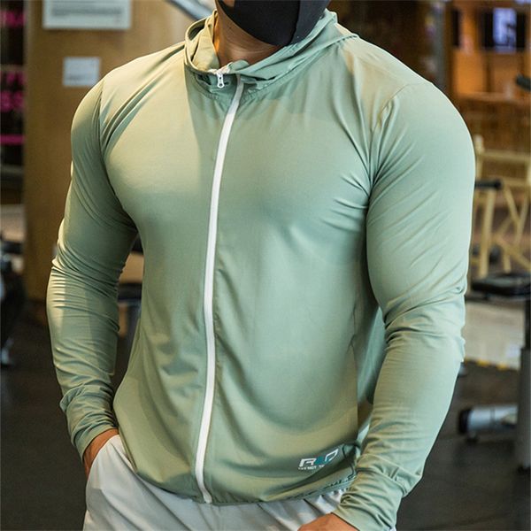 

men's hoodies sweatshirts hooded running training fitness gym sports jackets coats quick dry sunscreen coat male sportwear solid 230715, Black