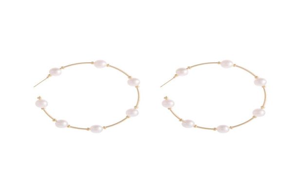 

new boho white imitation pearl round circle hoop earrings women gold color big earings korean jewelry statement earrings8178242, Golden