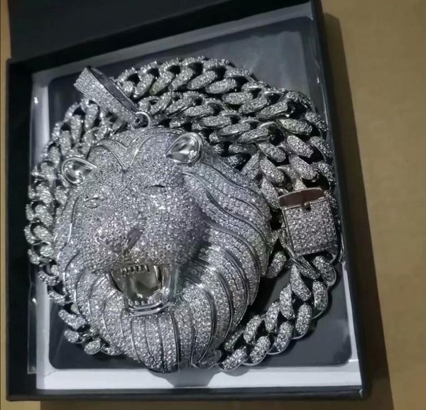 

iced out pendant cuban link chain big pendants mens jewelry hip hop luxury designer necklace bling diamond lion animal rapper dj a1302756, Silver