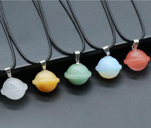 

natural stone planet pendant handmade craved ufo universe shape rock healing crystals stone necklace home decoration5789909, Silver