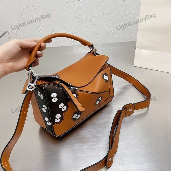 

designer puzz handbag luxury genuine classic cow leather large capacity single shoulder bag oblique span portable color cartoon pattern puzz