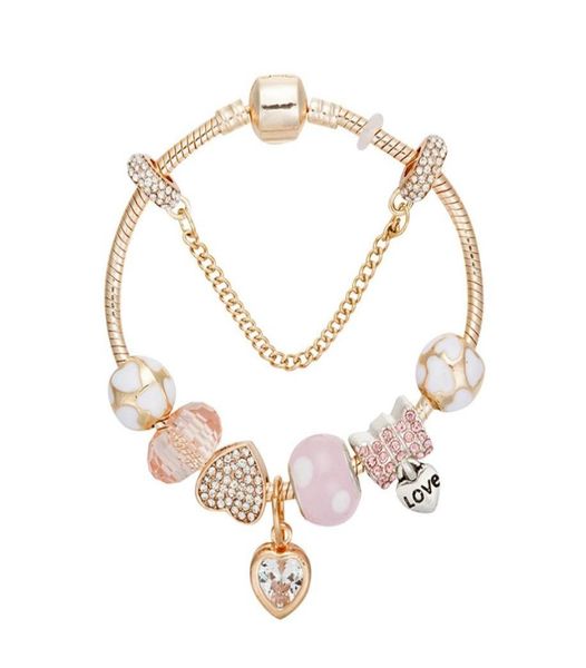 

strands gold bracelet diy diamond set alloy heart pendant bead jewelry whole7482975, Black