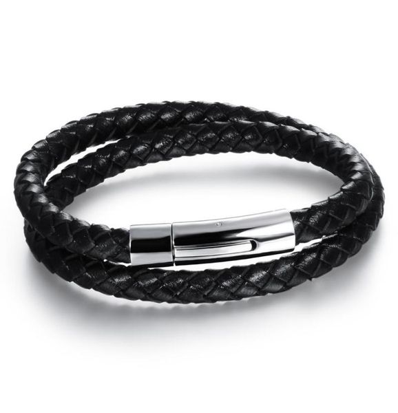 

double layer leather bracelets classical handmade leather knitted stainless steel men bracelet jewelry1520296, Golden;silver