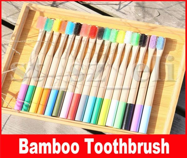 

rainbow bamboo toothbrush 17 colors round bamboo handle black bristle tandenborstel wooden handle low carbon toothbrush7360980