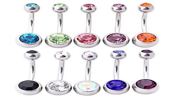 

factory double barbell navel body piercing jewelry shinning mix color crystal navel belly button ring2213177, Silver