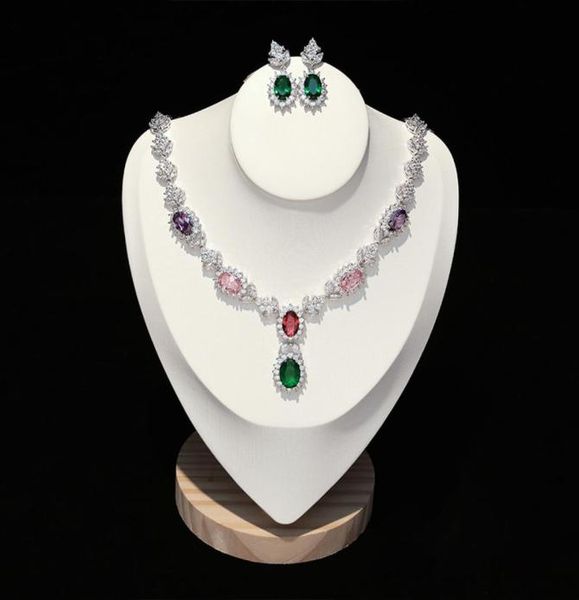 

new luxury wedding accessories bridal jewelry set cz pendant earrings necklace set factory home promotion girl gift5714525, White