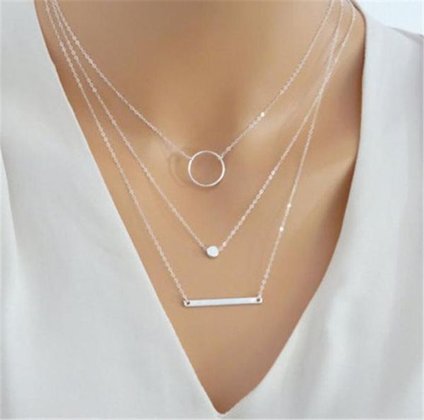 

fashion maxi statement multilayer necklace multi metal rod circles geometric round chokers necklaces women jewelry1167083, Silver