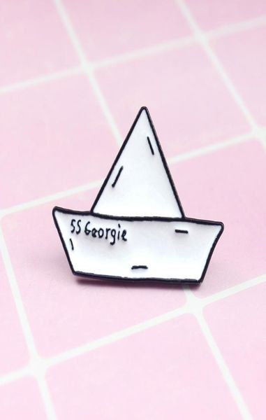 

ss georgie paper boat enamel badge cartoon origami brooch paper boat maiden voyage cowboy lapels pin7974826, Gray