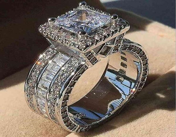 

choucong unique luxury jewelry 925 sterling silvergold fill princess cut whie z cz diamond party eternity women wedding band 9561240, Silver