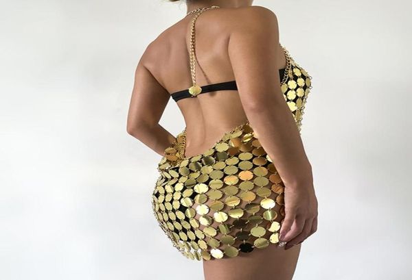 

skirts beach women body chain cool mesh sequin bra bikini nightclub style exaggerated round clothes statement metal chains br2704583, Silver