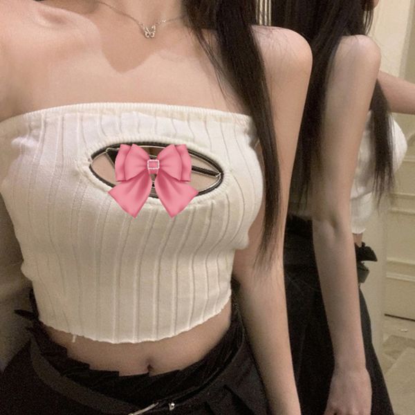 

women's tanks camis clereance 2023 in summer metal letter tight knitted tank off shoulder backless halter tube y2k crop women 230715, White