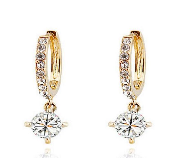 

18k gold silver plated crystal clip on earrings for women rhinestone diamond zircon earrings bridal jewelry dangle circle hoop ear4624440