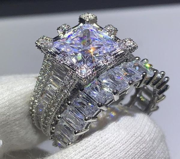 

choucong brand new vintage fashion jewelry 925 sterling silver princess cut white z cz diamond women wedding bridal ring set g2995679, Slivery;golden