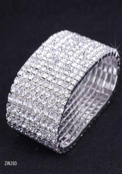 

10 rows white rhinestone bracelet elastic stretchy wristband bangle party wedding bridal jewelry zau1055321110, Golden;silver