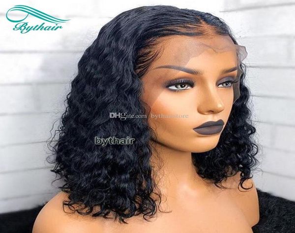 

bythair pre plucked short bob wet wavy lace front wig for black women full lace with baby hair bleached knots3777699, Black;brown