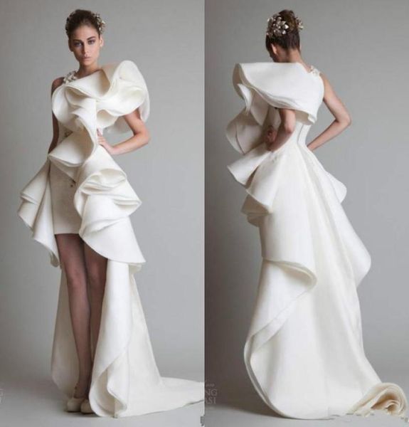 

modest krikor jabotian luxury ruffles high low evening dresses sweep train prom dress sheath formal party gowns custom made8843340, Black;red