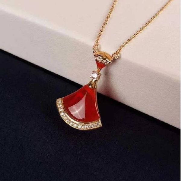 

designer necklaces small skirt necklace red agate pendant joker clavicle chain 18k rose gold fan necklace female diamond pendants, Silver