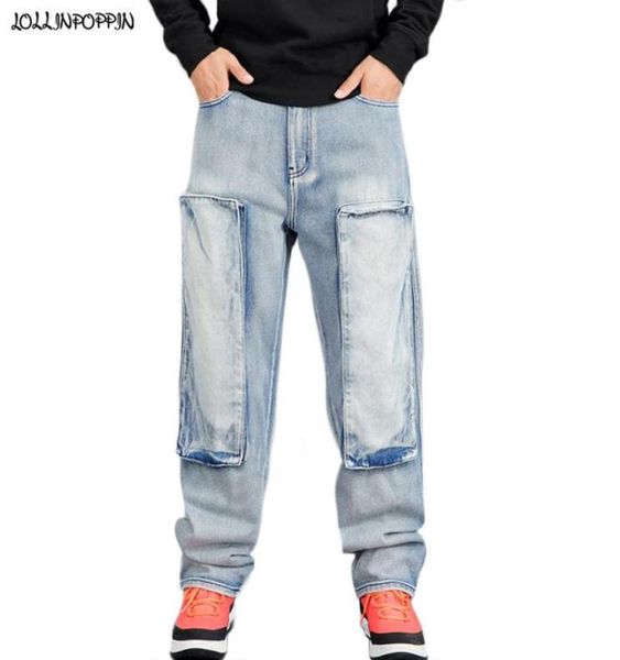 

men039s jeans hip hop retro men light blue wide leg 2021 skateboarder wear washed loose denim pants plus size streetwear1615956