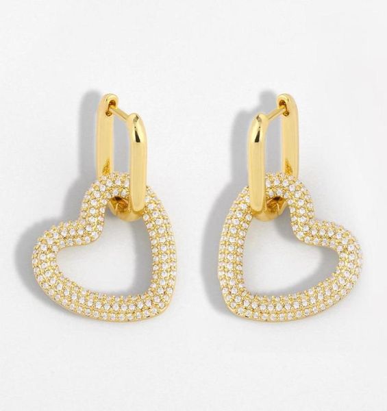 

gold heart drop earrings for women geometric zirconia huggie earrings dangle micro pave statement jewelry whole ersu116179671, Silver