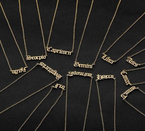 

personalized letter zodiac necklace constellation necklaces custom stainless steel old english pendant birthday jewelry gifts3728816, Silver