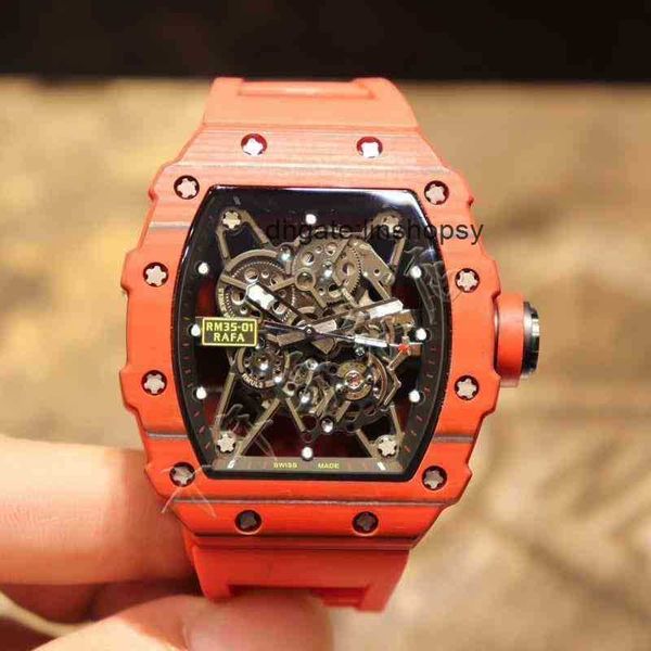 

aluxury watch date wine barrel watch richa milles r rm35-01 series 2824 automatic mechanical red carbon fiber tape mens, Slivery;golden