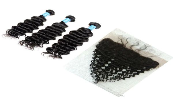 

1030 inches hair cambodian brazilian malaysian indian peruvian deep wave hair weaves color 1b dyeable 3bundles and frontal6415482, Black