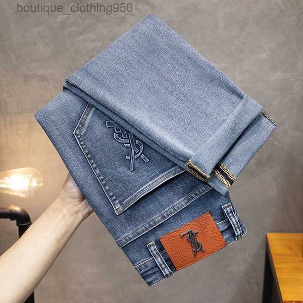 

designer summer jeans for men spring/summer thin sy element blue light luxury fashion embossed casual slim fit small straight tube men'