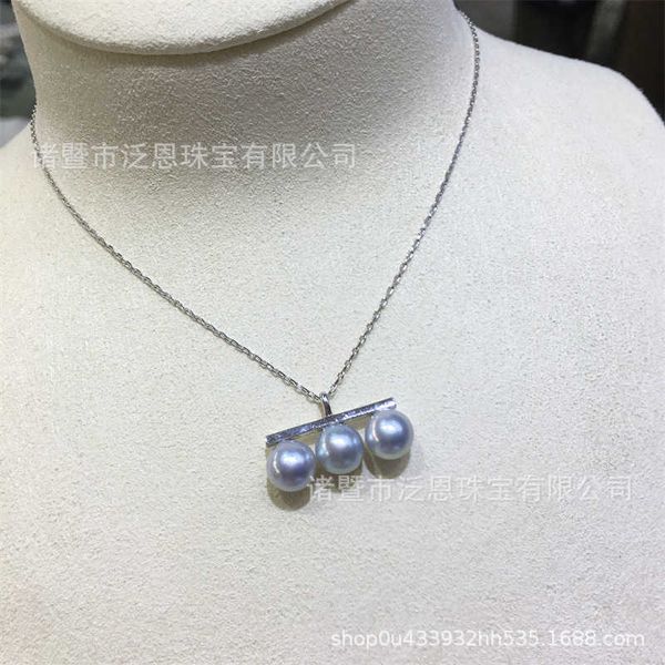 

original new s925 silver 7-8mm sea water really multiffay hemp tiffayffay three pearl balance beam pendant round bright everyday gift