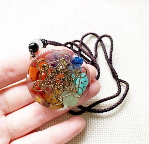 

pendant necklaces 3pcs orgonite energy chakra metatron necklace jewelry natural chips sri yantra reiki healing3707602, Silver
