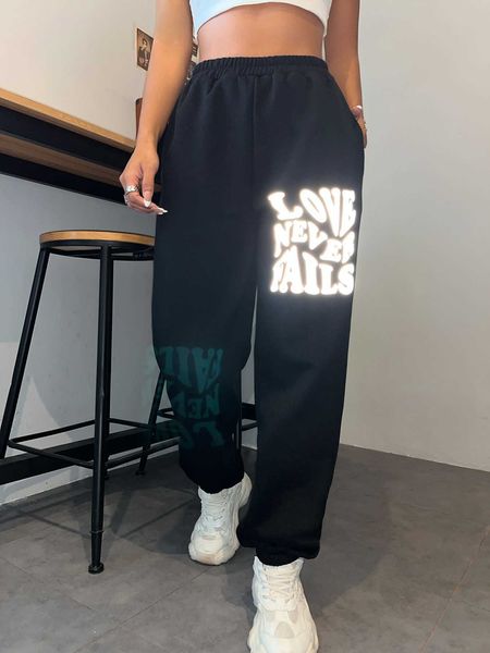 

women's reflective slogan graphic sweatpants, White