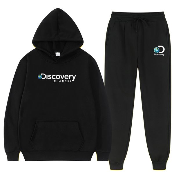 

mens tracksuits men discovery channel print fashion activewear fleece hoodie pant set women autumn spring hoodies 230715, Gray
