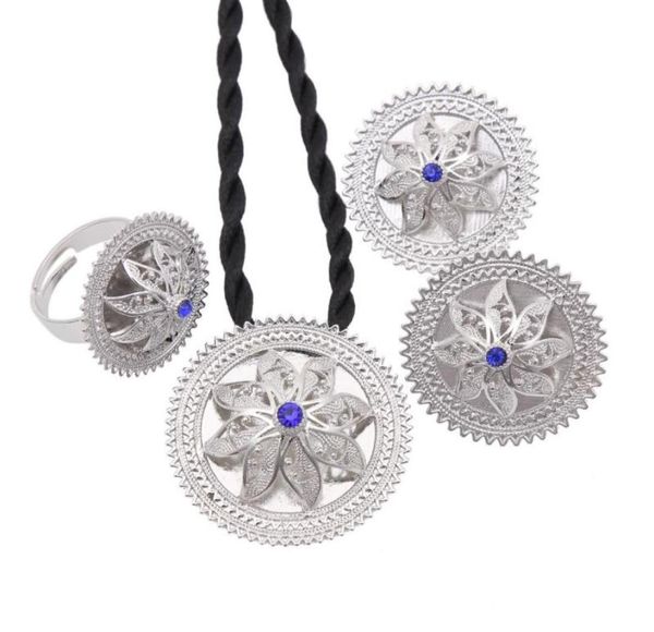 

earrings necklace ethiopian eritrea habesha jewelry set for women rhinestones silver necklaces rings african traditional holiday3163435