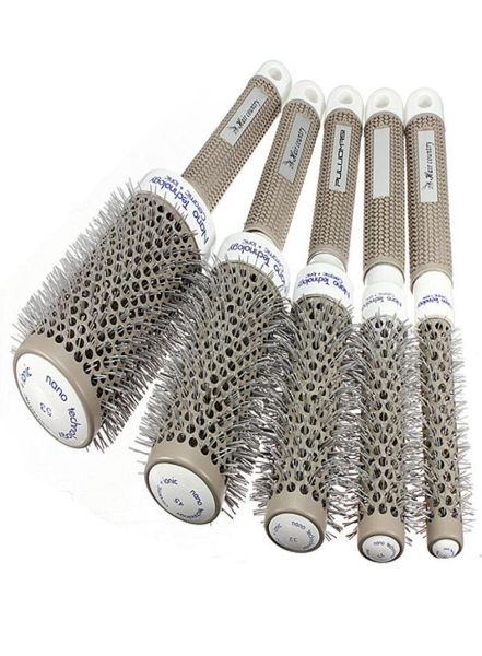 

5 pcs per lot ceramic ionic round comb barber hair dressing salon styling tools brushes 5 sizes to choose barrel hairbrush5826165, Silver