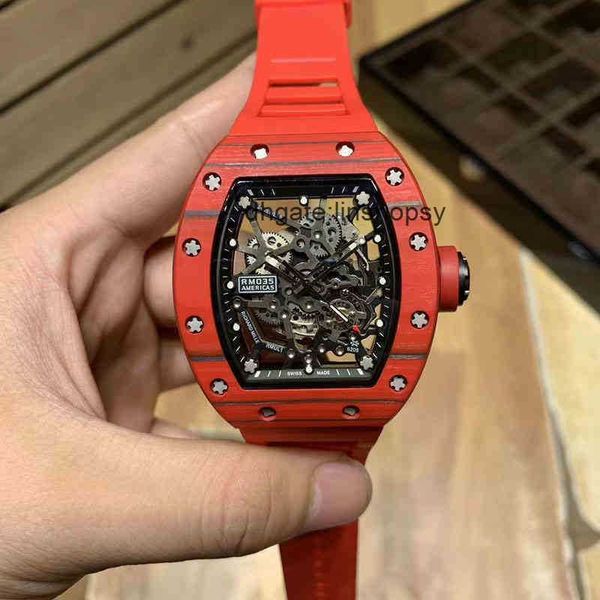 

aluxury watch date lluxury wristwatch richa milles business leisure rm035 fully automatic mechanical r watch red carbon fiber tape men', Slivery;golden