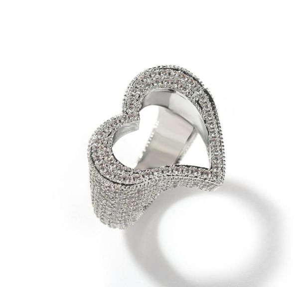 

iced out gold ring fashion heart stones silver mens rings hip hop jewelry6631872