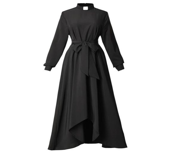 

catholic church women clergy dress long sleeve loose elegant priest maxi dresses with tab insert collar and belts9980620, White;black