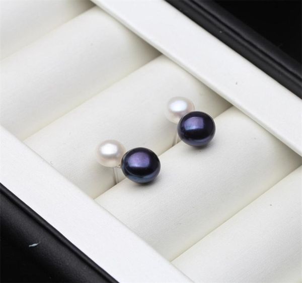 

real 925 sterling silver earrings with pearlfashion cute small white black freswater natural pearl earring girl gift 2203091964586, Golden;silver