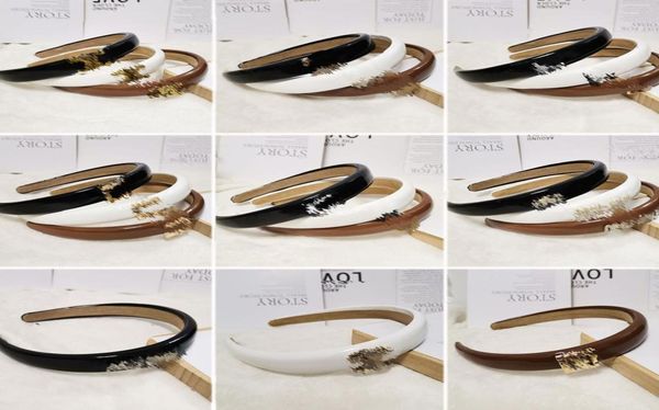 

22ss 20color designer letters print pu leather headband women girl wide edge simple retro geometric hair hoop small sweet wind lux7029501, Silver