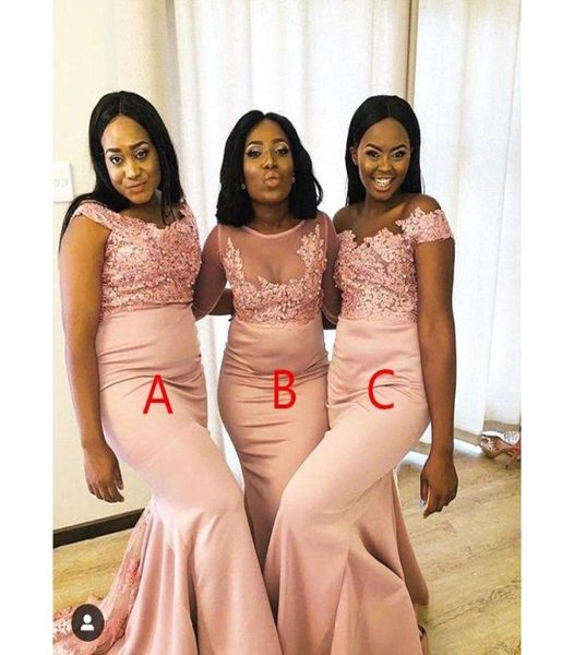 

aso ebi african mermaid bridesmaid dresses sheer neck lace appliques backless long maid of honor gowns wedding guest dress7093274, White;pink