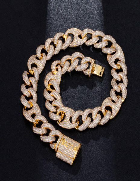 

personalized white gold bling diamond mens chain iced out cuban link choker long necklace cubic zirconia hip hop jewelry gifts f1315993, Silver
