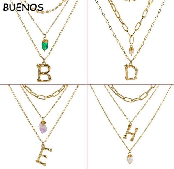 

pendant necklaces buenos multilayer letter initial necklace women az fashion pearl zircon natural stone gold chain jewelry9594069, Silver