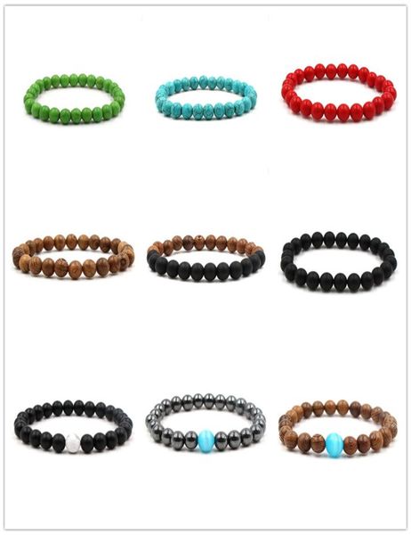 

multi colors natural turquoises stone bracelet charms 8mm men women strand beads yoga bracelets bangle 063408, Black