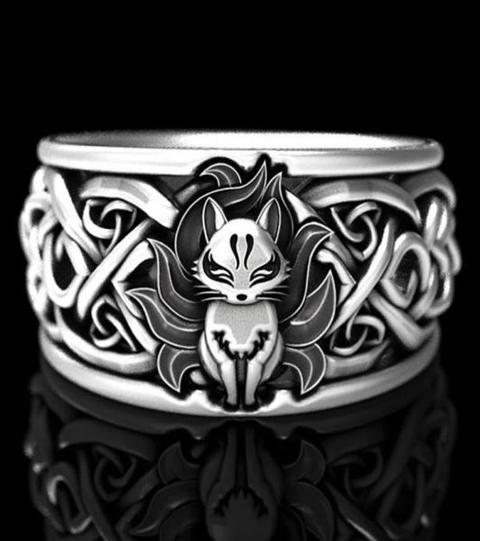 

viking gothic ring vintage fine silver color nine tailed fox ring for women men steampunk party halloween jewelry gifts4573953
