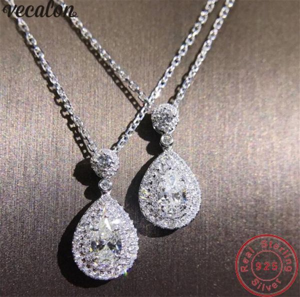 

vecalon water shape pendant 925 sterling silver sona zircon wedding engagement pendants with necklace for women bridal jewelry5755003