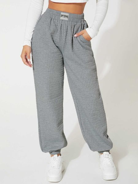 

women's petite letter patched slant pocket sweatpants, White
