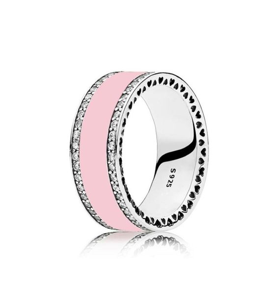 

925 sterling silver radiant hearts air pink white enamel ring synthetic spinel fit silver jewelry women wedding ring original box6874708